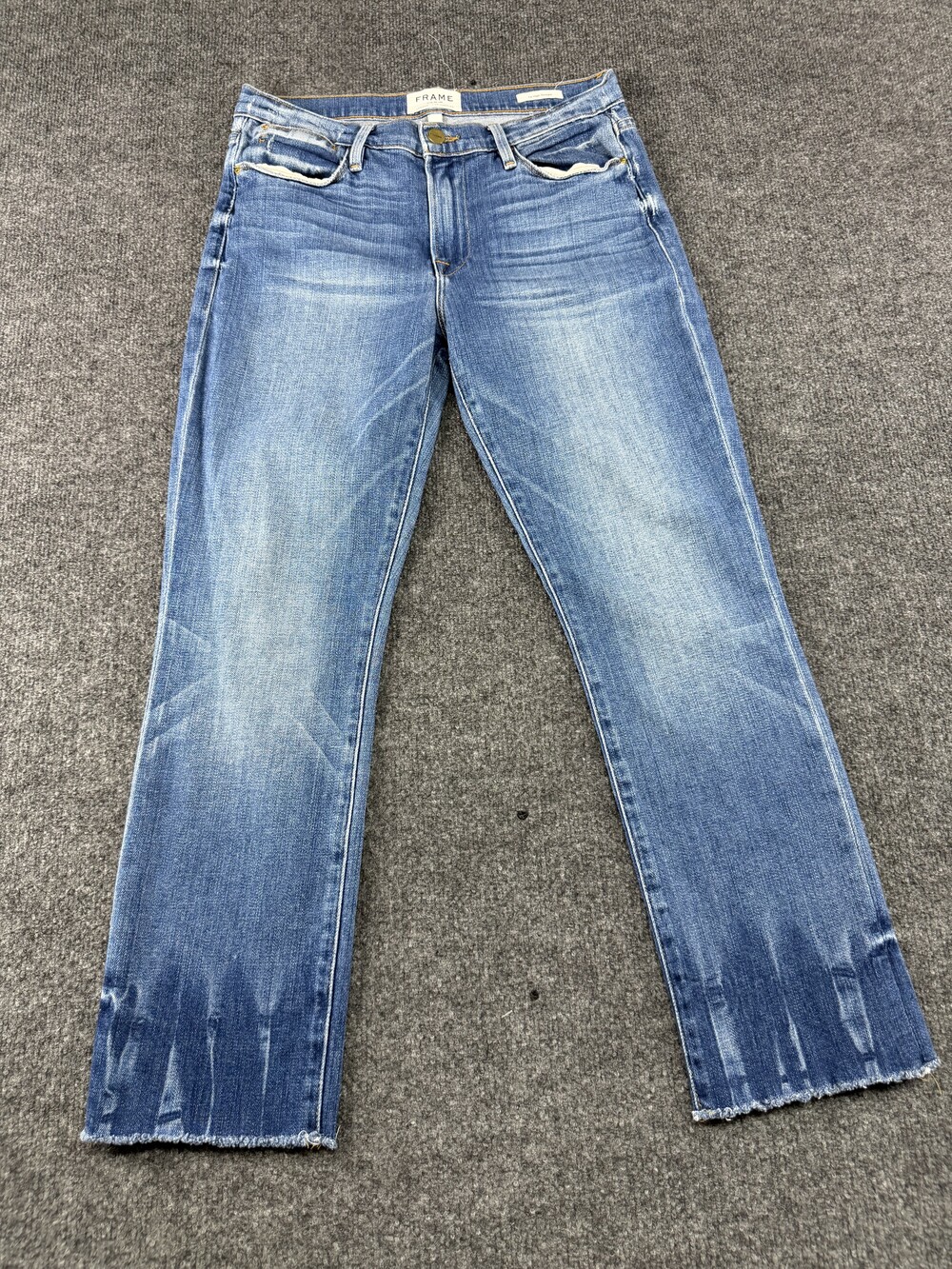 FRAME Jeans Womens 28 Blue Medium Wash Le High Straight Crop Raw Hem Denim